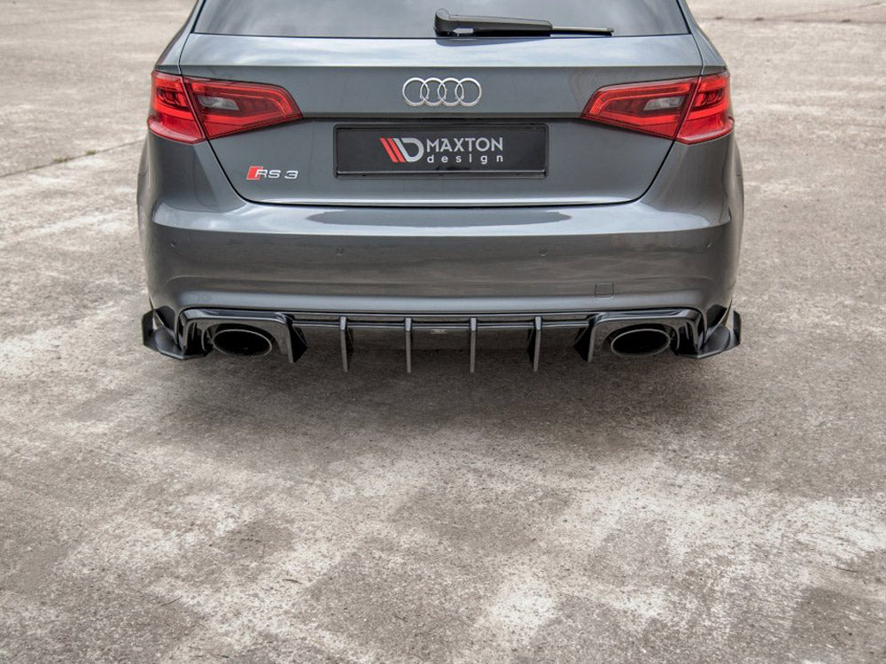 Maxton Design Street PRO Rear Side Splitters + Flaps Audi RS3 8V Sportback - Black-Red + Gloss Flaps
