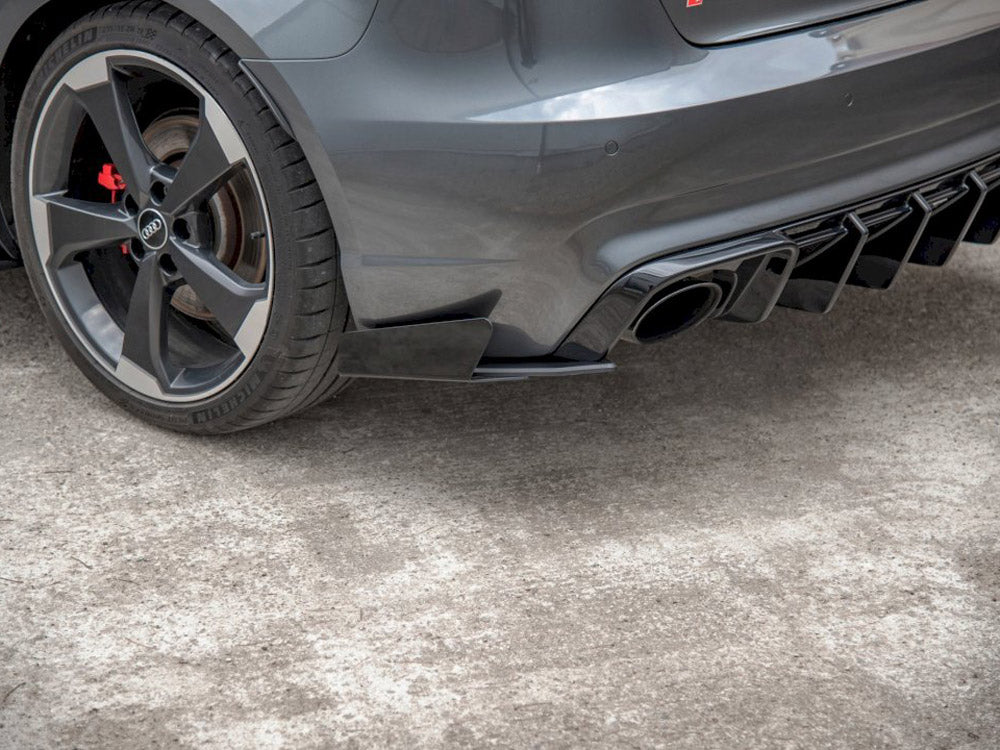Maxton Design Street PRO Rear Side Splitters + Flaps Audi RS3 8V Sportback - Black-Red + Gloss Flaps