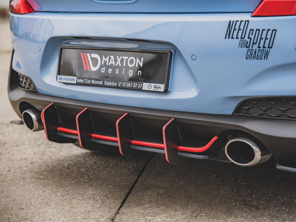 Maxton Design Street PRO Rear Diffuser V.2 Hyundai I30 N Mk3 Hatchback - Black-Red