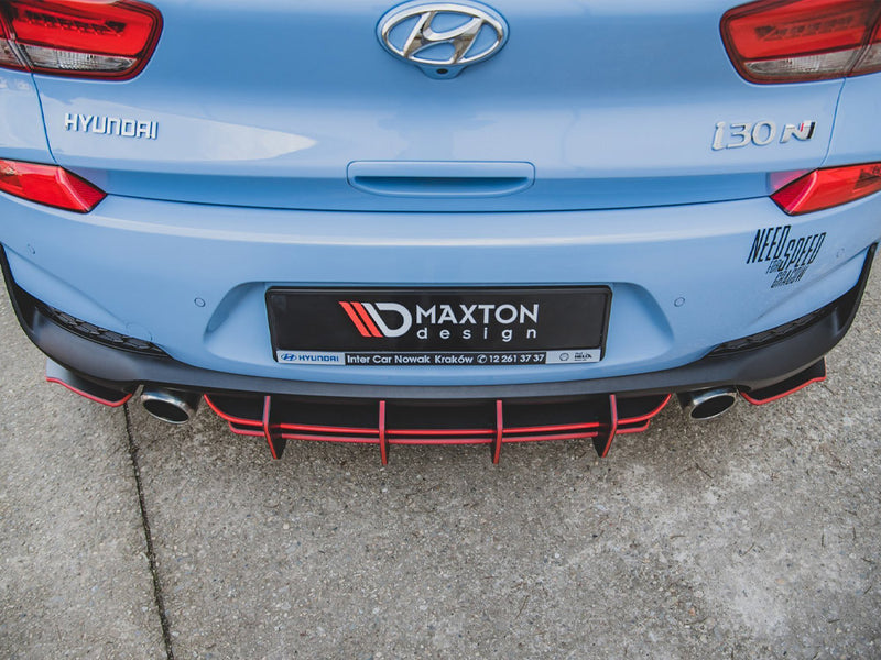 Maxton Design Street PRO Rear Diffuser V.2 Hyundai I30 N Mk3 Hatchback - Black-Red