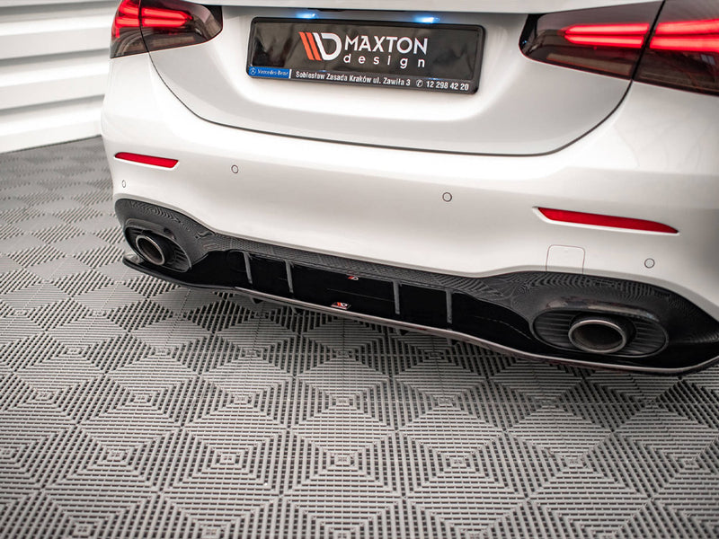 Maxton Design Rear Splitter (Vertical Bars) V.1 Mercedes A 35 AMG Sedan V177 - Carbon Look