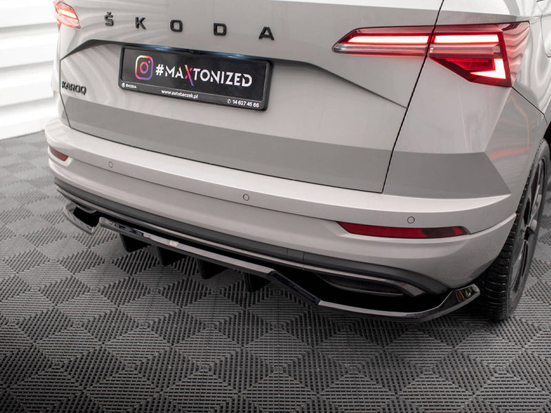 Maxton Design Rear Splitter (Vertical Bars) Skoda Karoq Sportline Mk1 Facelift - Carbon Look