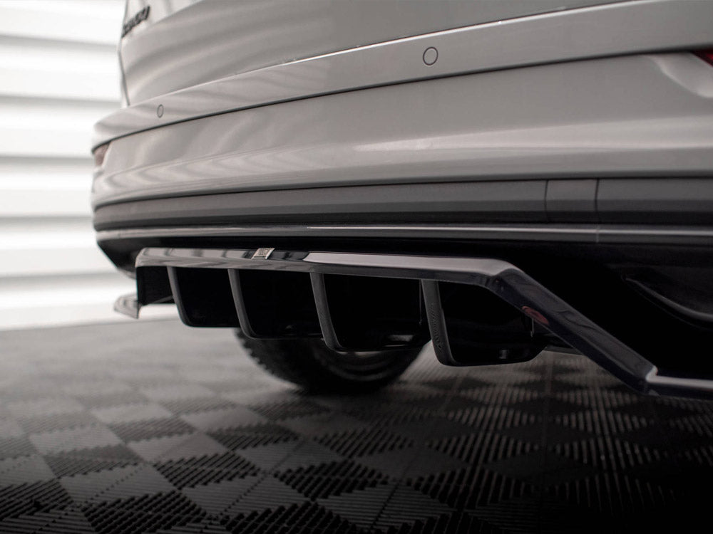 Maxton Design Rear Splitter (Vertical Bars) Skoda Karoq Sportline Mk1 Facelift - Carbon Look