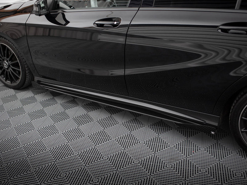 Maxton Design Street PRO Side Skirts Diffusers + Flaps Mercedes-Benz A AMG-Line W176 Facelift - Black-Red + Gloss Flaps