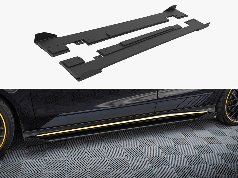 Maxton Design Street PRO Side Skirts Diffusers + Flaps Mercedes-AMG CLA 45 C117 Facelift - Black-Red + Gloss Flaps