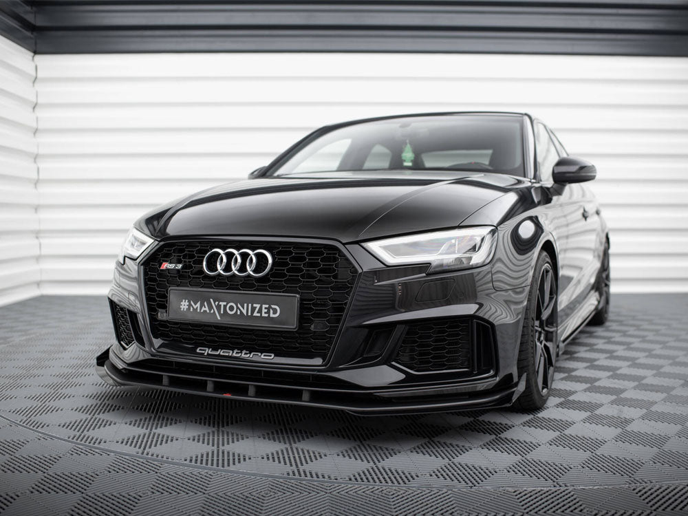 Maxton Design Street PRO Front Splitter V.1 + Flaps Audi RS3 Sedan 8V Facelift - Black-Red + Gloss Flaps