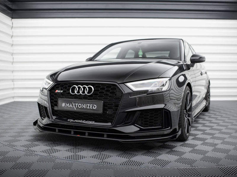 Maxton Design Street PRO Front Splitter V.1 + Flaps Audi RS3 Sedan 8V Facelift - Black-Red + Gloss Flaps