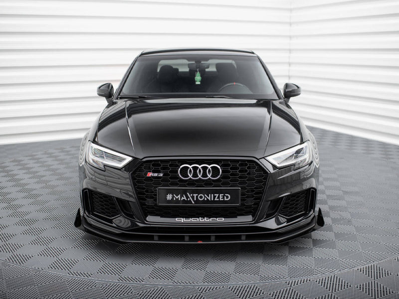 Maxton Design Street PRO Front Splitter V.1 + Flaps Audi RS3 Sedan 8V Facelift - Black-Red + Gloss Flaps