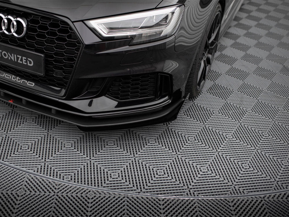 Maxton Design Street PRO Front Splitter V.1 + Flaps Audi RS3 Sedan 8V Facelift - Black-Red + Gloss Flaps
