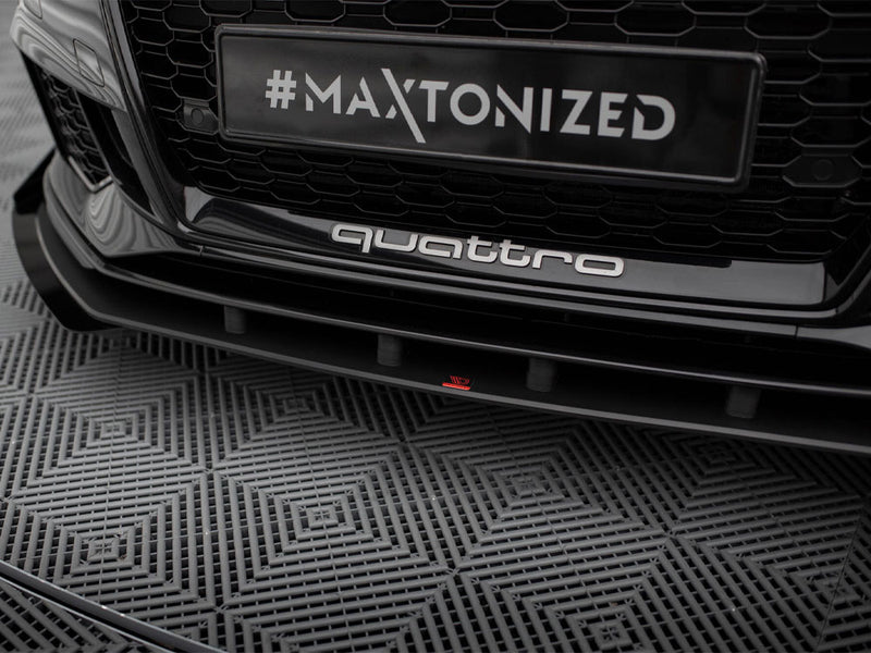 Maxton Design Street PRO Front Splitter V.1 + Flaps Audi RS3 Sedan 8V Facelift - Black-Red + Gloss Flaps