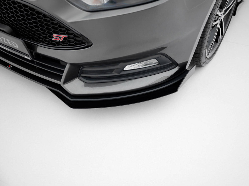 Maxton Design Street PRO Front Splitter + Flaps Ford Focus ST Mk3 Facelift - Black-Red + Gloss Flaps