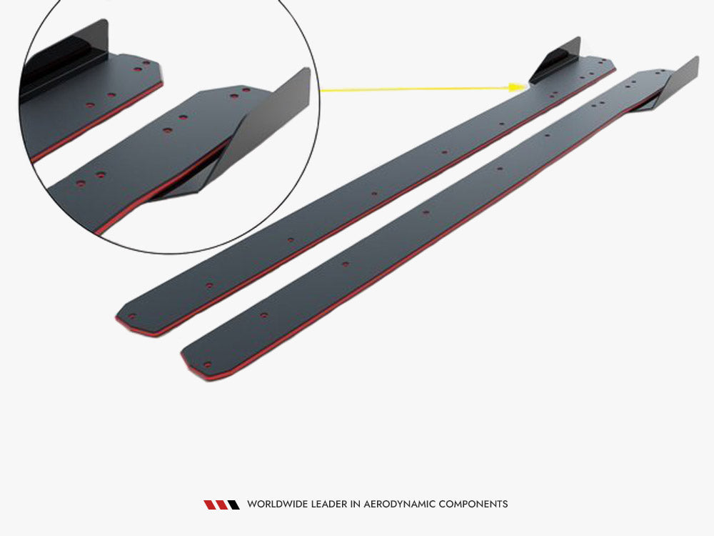 Maxton Design Street PRO Side Skirts Diffusers + Flaps Mercedes-Benz A AMG-Line W176 Facelift - Black-Red + Gloss Flaps