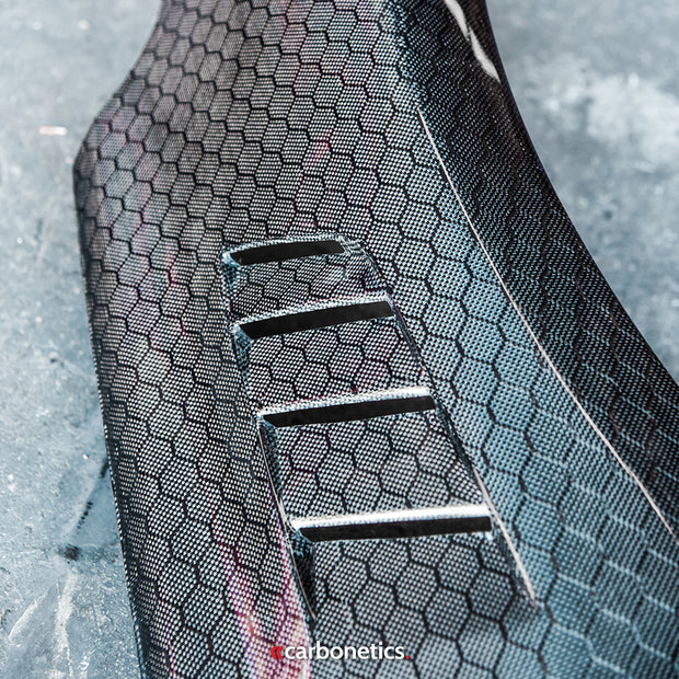 Honeycomb Carbon 370Z Z34 RS1 Style front fender 09 onwards (top vents and below vents opened)